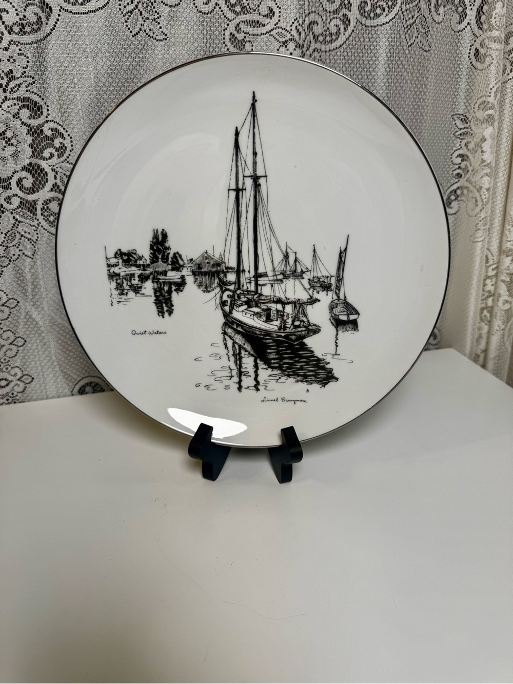 Vintage 1971 Gorham Fine China Lionel Barrymore Quiet Waters Plate Sterling Rim